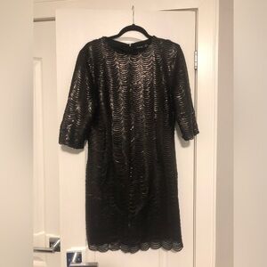 Sequin Scallop Bodycon Mini Dress 3/4 Sleeve Sz 14